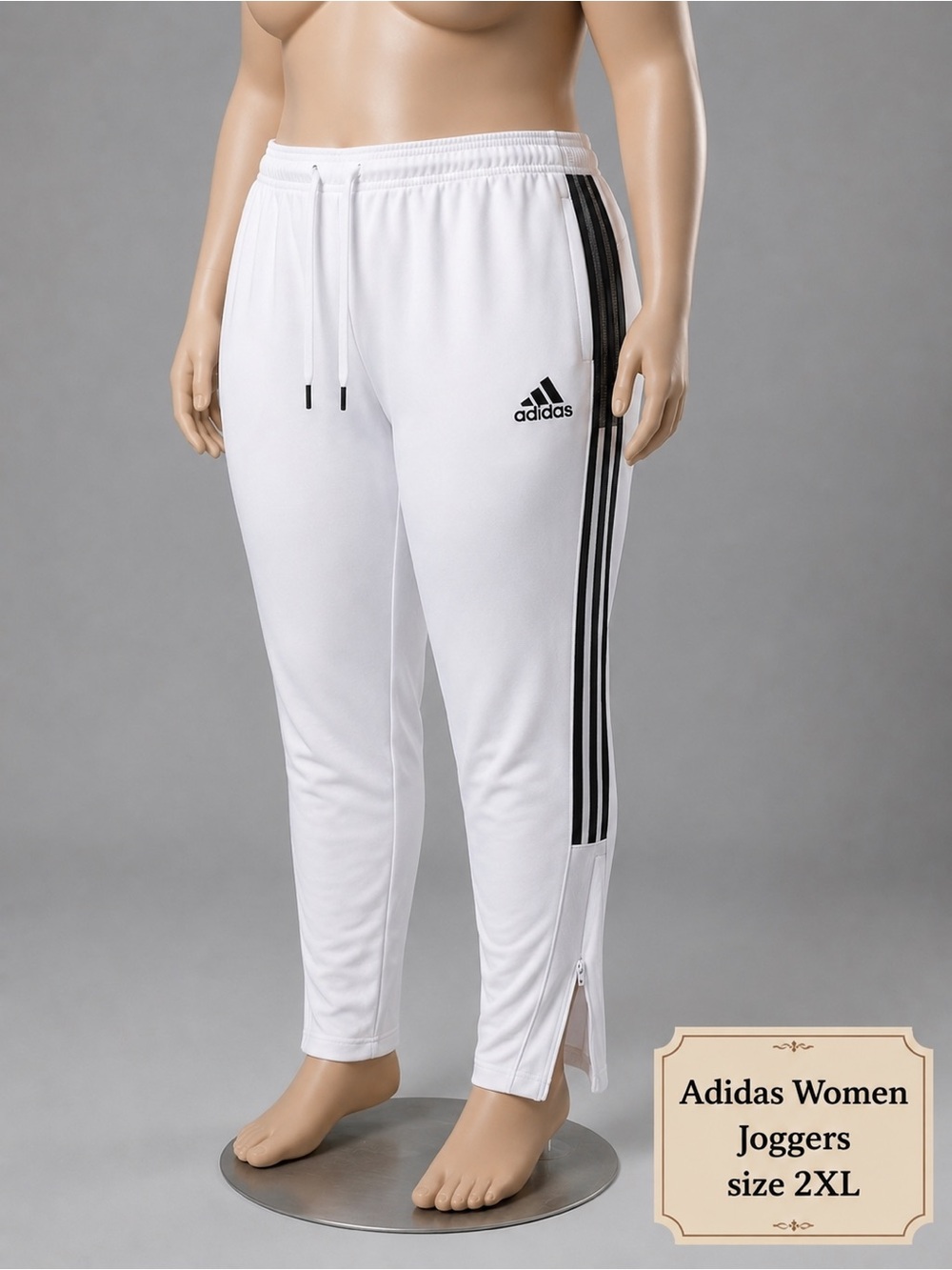 adidas White Track Joggers with Black Side Stripes - Picture 1 of 1